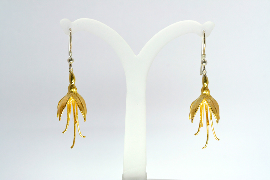 Fuchsia Earrings Gold Plated by Colin Johnson