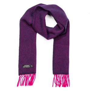 100% Merino Cashmere Scarf - Pink &  Navy Herringbone. Product thumbnail image