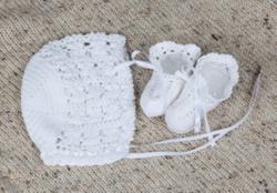 Christening Bonnet and Booties. Product thumbnail image