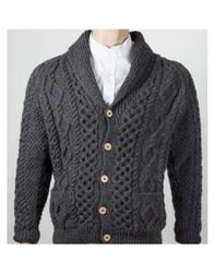 Handknit Shawl-Collar Aran Cardigan - Grey